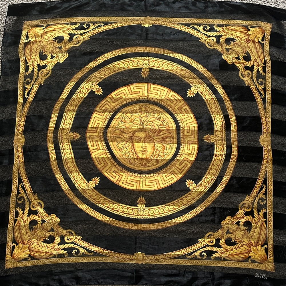 Versace Luxurious Black and Gold Medusa Scarf